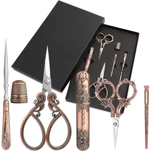 Embroidery  Kits Include 2 Pairs Vintage , European Style Sewing Tools with Sewing  Case, Thimble, Threader, Complete Sewing Kit for Embroidery, Needlework (Red Copper)