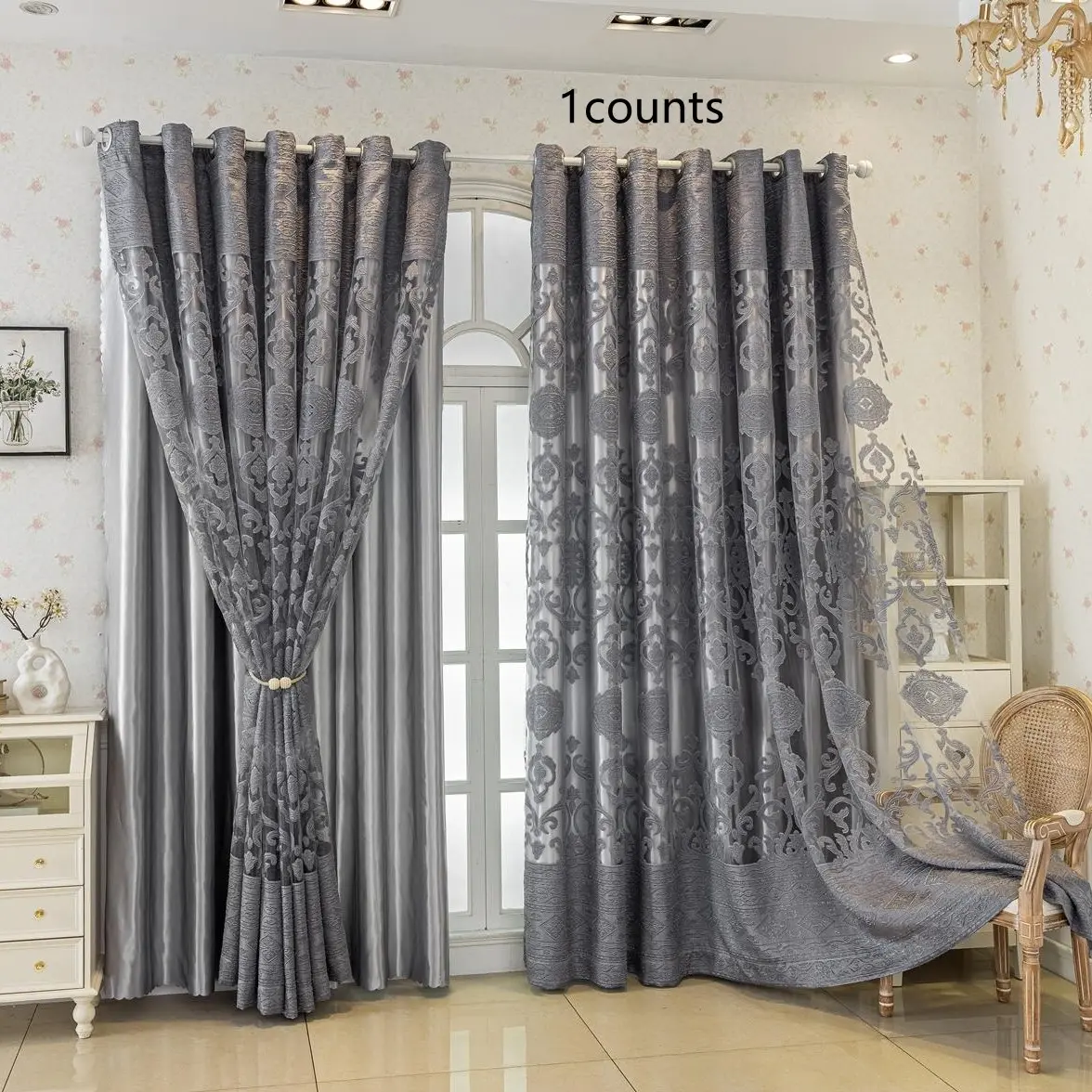 European Style Dual-Layer Blackout Window Curtain, Curtains and Nettings, UV Protection Insulation Thick Fabric, Suitable for Living Room Bedroom Office Home Decor, Heavy Curtain, Home Decoration Curtain, Home Decorative Curtain