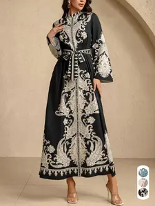 Women's Elegant Chic Long Dress, All-Season Loose Fit High-Waisted Design, Full Body Printed Pattern, Perfect for Daily Wear, Casual Wear & Special Occasions