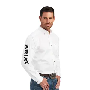 Ariat Men's White/Black Team Logo Twill Classic Fit Shirt