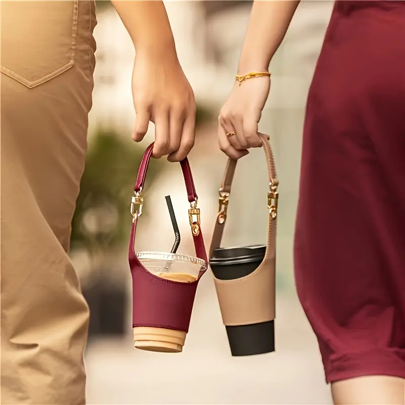 2pcs Portable Modern Drink Cup Tote Bag, Coffee Mug Sleeve Pouch For Outdoor Camping Travel Shopping