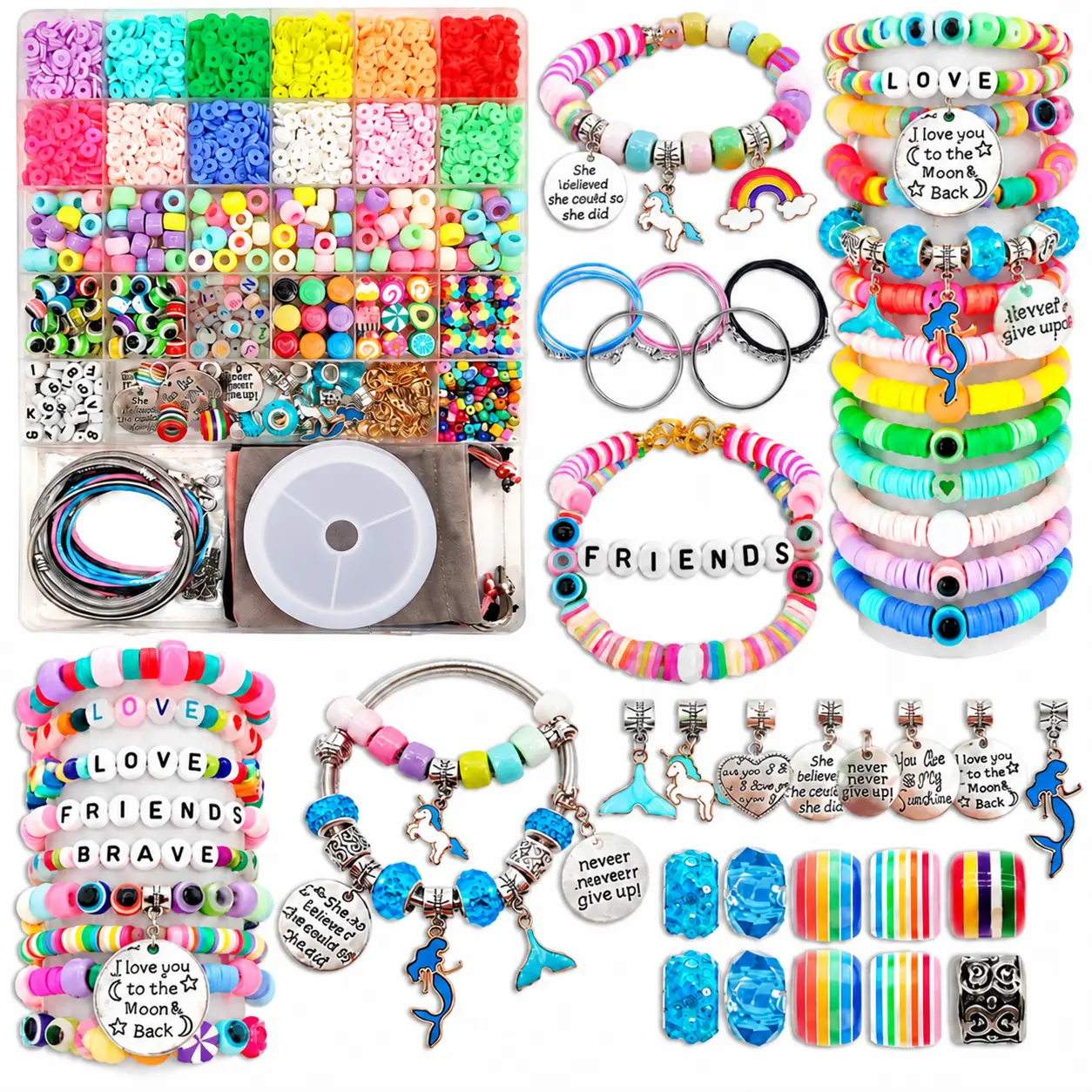 3400 Pcs Clay Beads Bracelet Making Kit Toy for Girls, All-in-1 DIY Craft Set with   Pastel Beads & Clay Beads, Letter Beads, Charms & Necklace Cords, Friendship Bracelet Supplies, Birthday Halloween Christmas Gift Toys