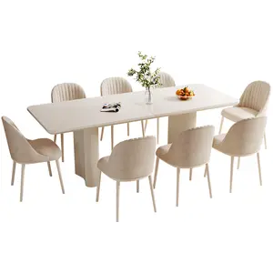 Guyii 78.97 Inch White Dining Table Set Modern Rectangular Kitchen Table with 4/6/8 Upholstered PU Chairs for Kitchen Bar Living Room Small Space Easy Assembly rectangular dining room table