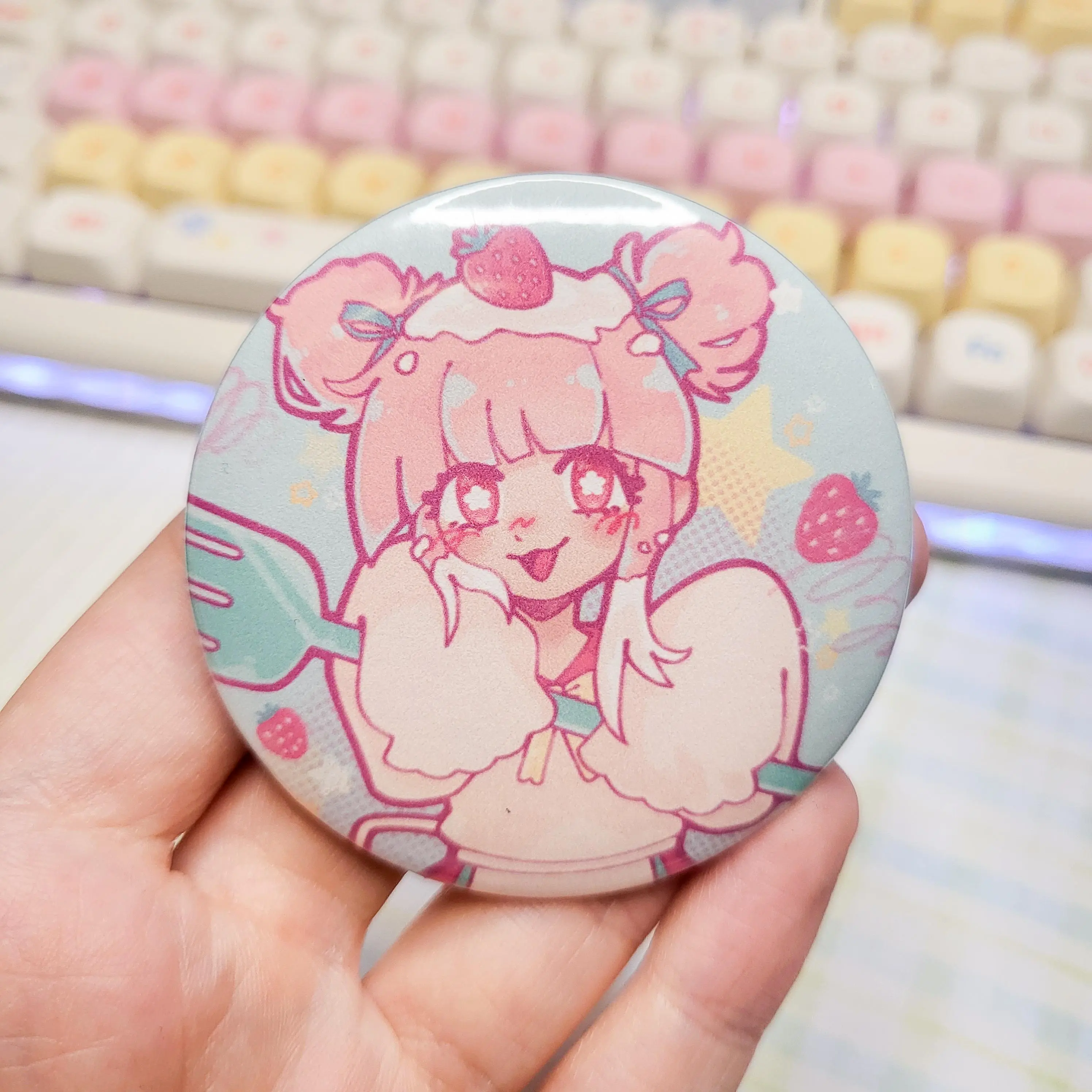 Cute strawberry girl button || 2.25" pinback button badge