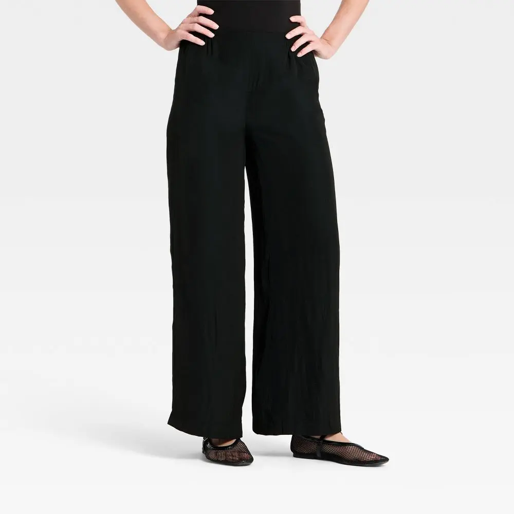 Women's Pull-On Wide Leg Pants - A New Day Black S