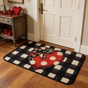 Valentine's Day Door Mat, Plaid Heart Design, Checkered Rug, No Fuzz Easy Clean Rug, Soft Comfort Home Decor Carpet for Entry Living Room Bedroom