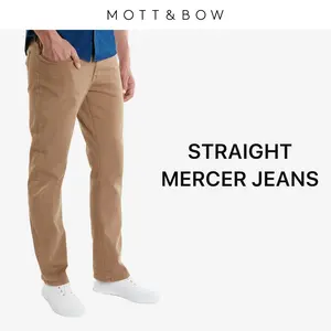 Mott & Bow Straight Mercer Jeans Men's Comfortable Daily Jeans Twill Denim Mid-rise with a Zipper Fly Anti Flat Butt Technology