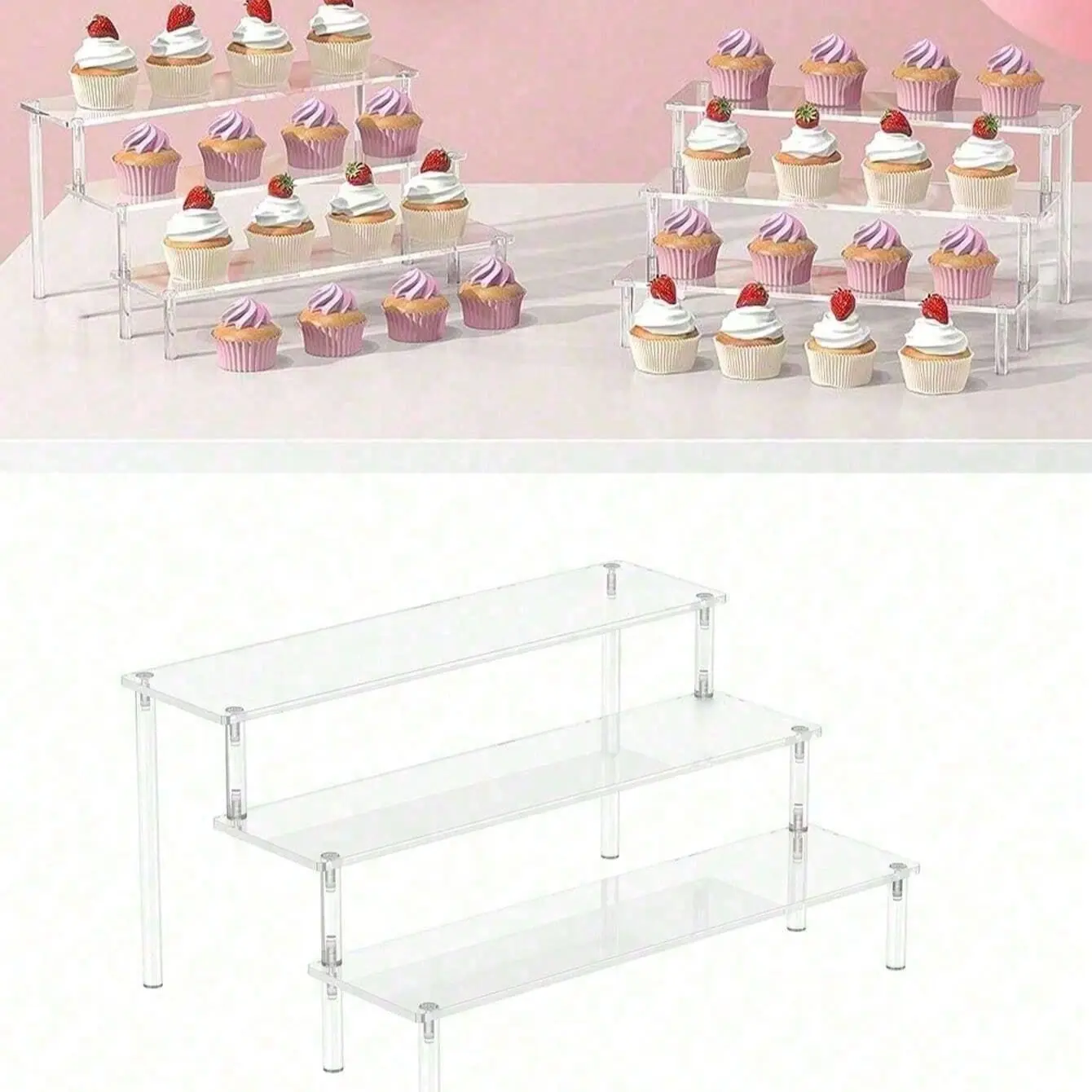 Acrylic Display Stand, Three-Tier Perfume Organizer & Multifunctional Cupcake Stand, Dessert Table Stands, Perfect for Parties and Weddings, Ideal for Desserts & Snacks Presentation