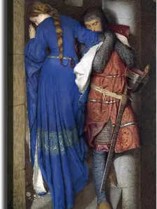 Home Decor Spirit Hellelil and Hildebrand, The Meeting On The Turret Stairs - Frederick William Burton Poster Canvas Painting Posters Prints Wall Art for Room Aesthetic Bedroom Modern Decor Gift