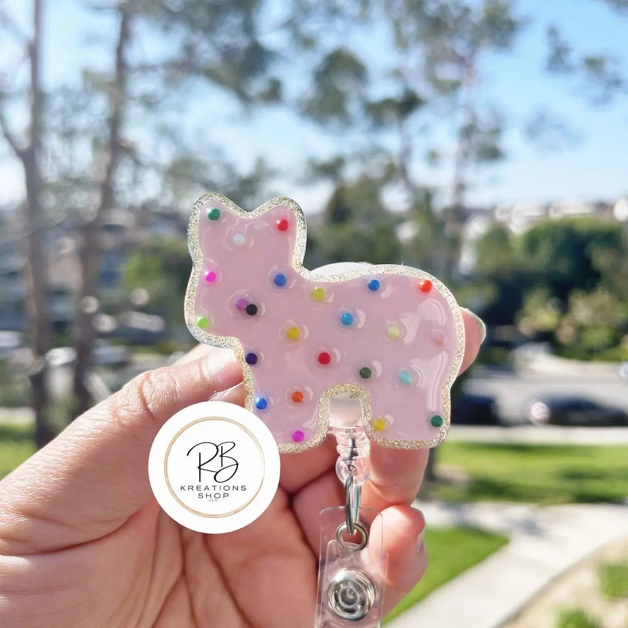 Animal Cookie Badge Reel |Pink Animal Cookie | Cookie Badge Reel | Cute Badge Holder | Nurses | Retractable | Name tag | Interchangeable