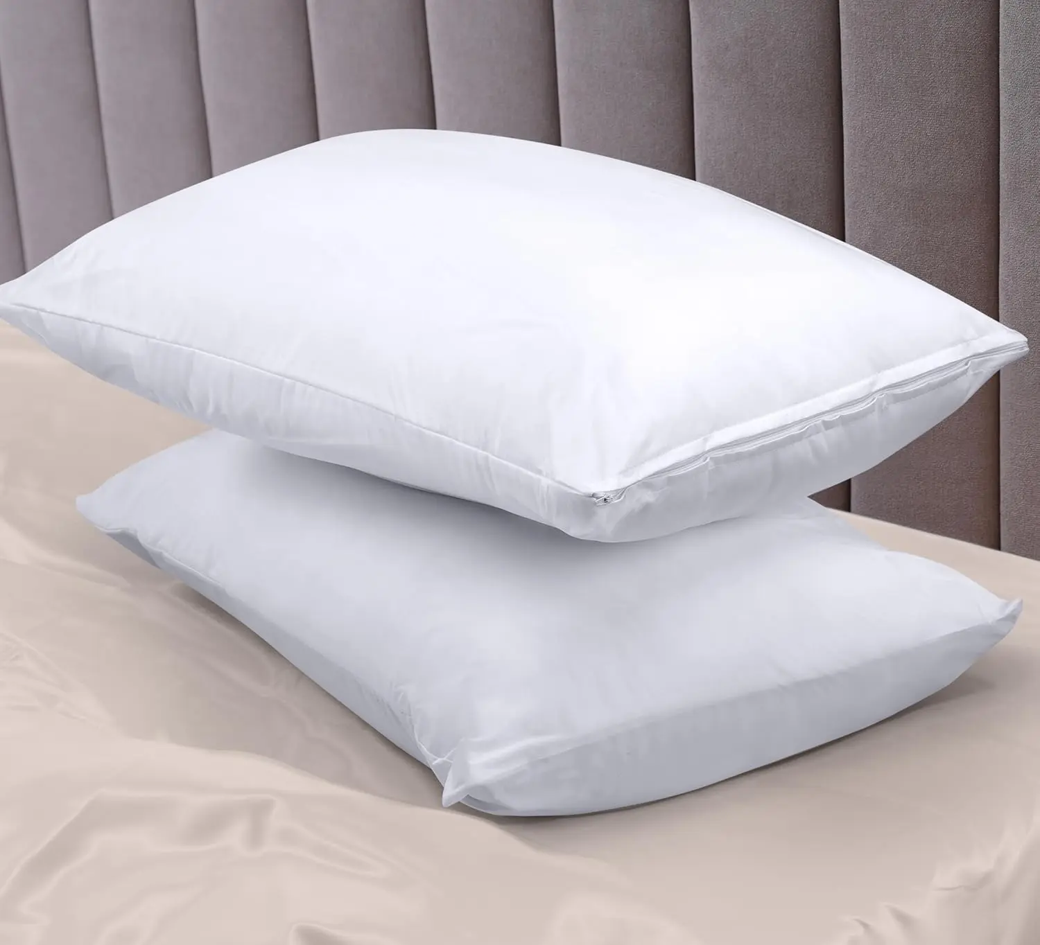 Waterproof Pillow Protectors Zippered (2 Pack, White) , Zippered Pillowcases, Bed Bug Proof Pillow Encasement Covers 20 x 30 Inches