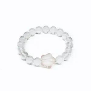 Natural pink five-pointed star healing bracelet, cute cherry blossom color, smooth round clear crystal natural chakra healing bracelet