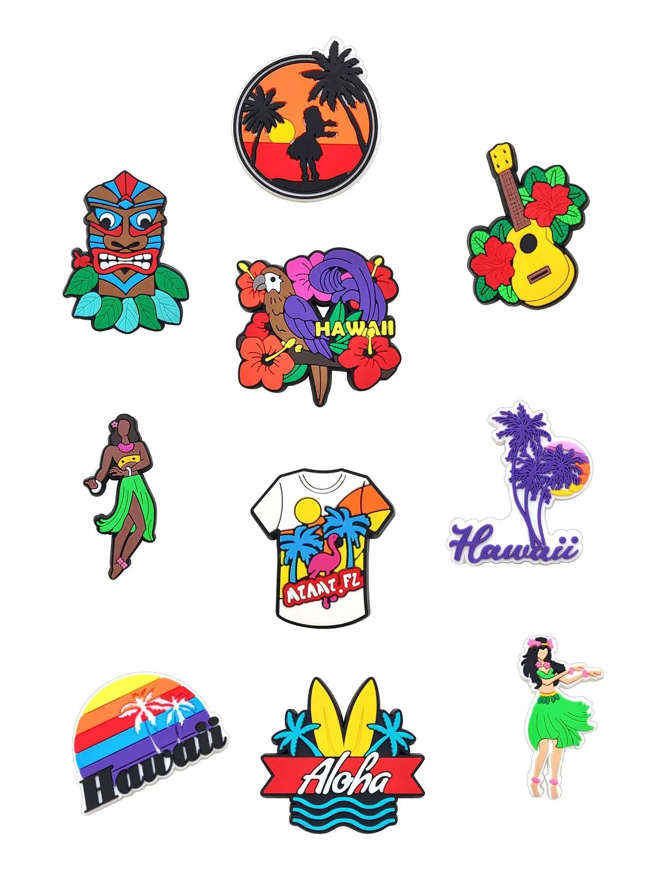 Hawaiian Crocodile Shoe Accessories Set, Cute Beach Wave Hula Dance Shoe Pins, DIY Sandal Decor, Party Gift for Kids and Adults