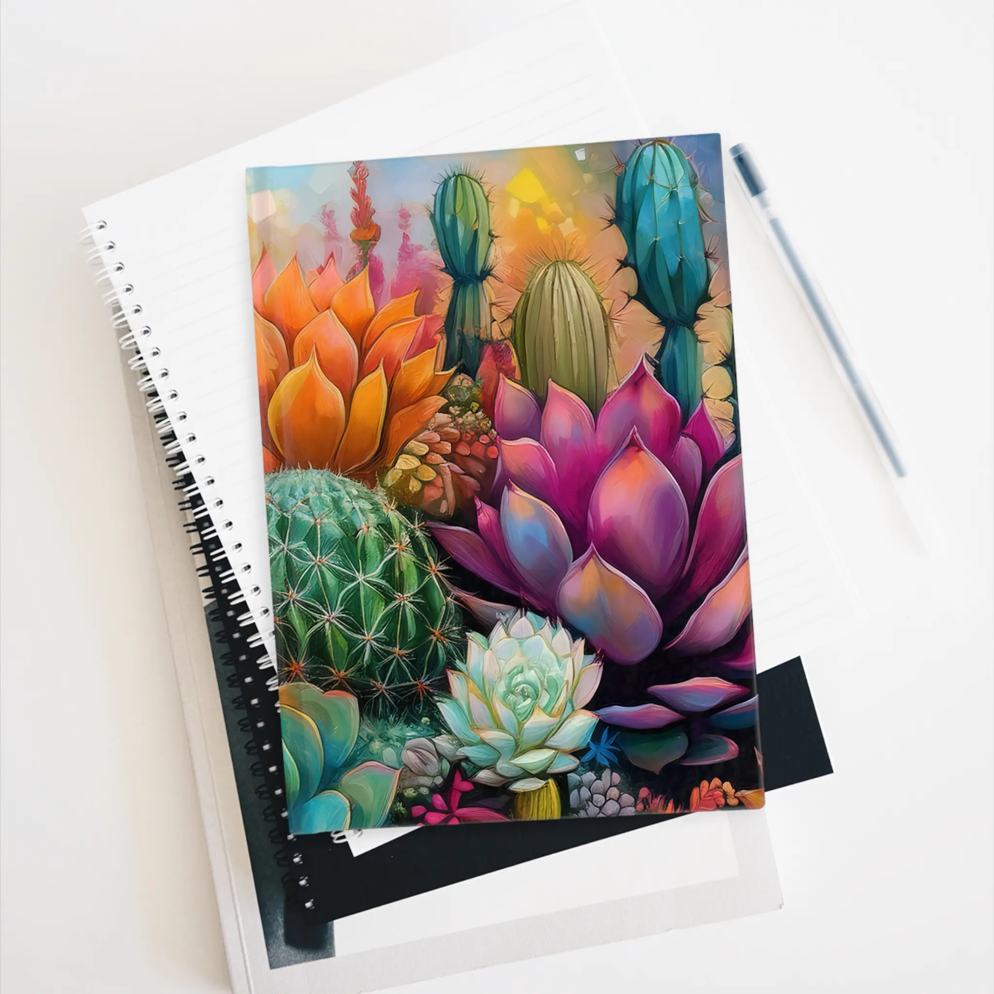 Cacti & Succulents Rainbow Hardcover Journal (Style 1), Writing Notebook, Diary, Sketchbook, Dream Journal