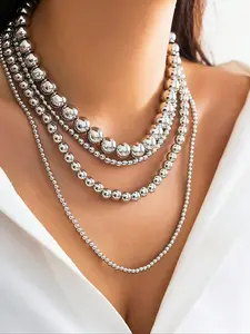 Vintage Punk Style Multi-Layer Irregular CCB Bead Necklace, Stylish Jewelry for Women, Perfect Accessory for Holiday Parties, Chunky Chain Necklace, Modern Versatile Accessories, Exquisite Chain Jewelry