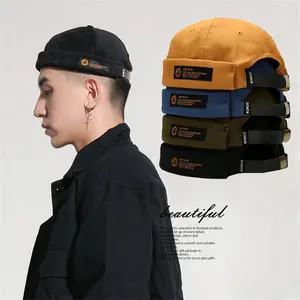 Fashionable Retro Letter Label Brimless Hat Streetwear Hip Hop Solid Color Adjustable Docker Cap for Women Men