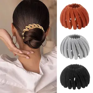 Women's Velvet Surface Expandable Bird Nest Magic Hair Clip Ponytail Holder Hair Accessory Lazy Bun Fixing Pinned Up Hair Styler