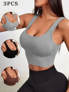 Women's Seamless Wireless Bra Set, Comfortable Backless Design, Push-Up Style, Suitable for Sports and Daily Wear, 3 Pieces