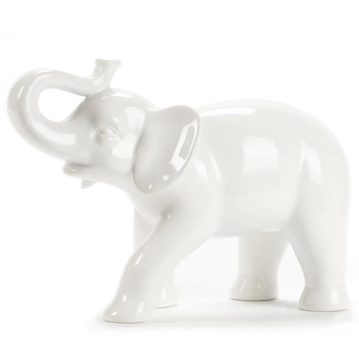 212 MAIN White Ceramic Figurine - 9.5 in. Large Elephant Home Decor Statue, Home Supplies Accessory, Figurines & Miniatures