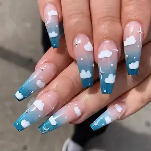 Blue Clouds Press on Nails