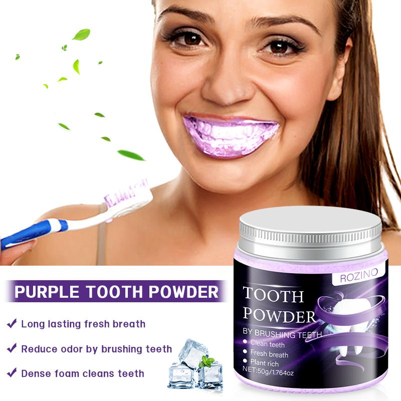 Rozino Purple Tooth Powder, Fine Texture, Dip Wet Toothbrush, for Morning Routine, Fresh Minty Feel