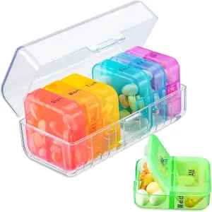 Weekly Pill Organizer 2 Times a Day, Rainbow 7 Day Pill Box, Daily Am Pm Pill Organizer, Portable Case for Fish Oils, Vitamin, Supplement Healthcare Aid Medicine