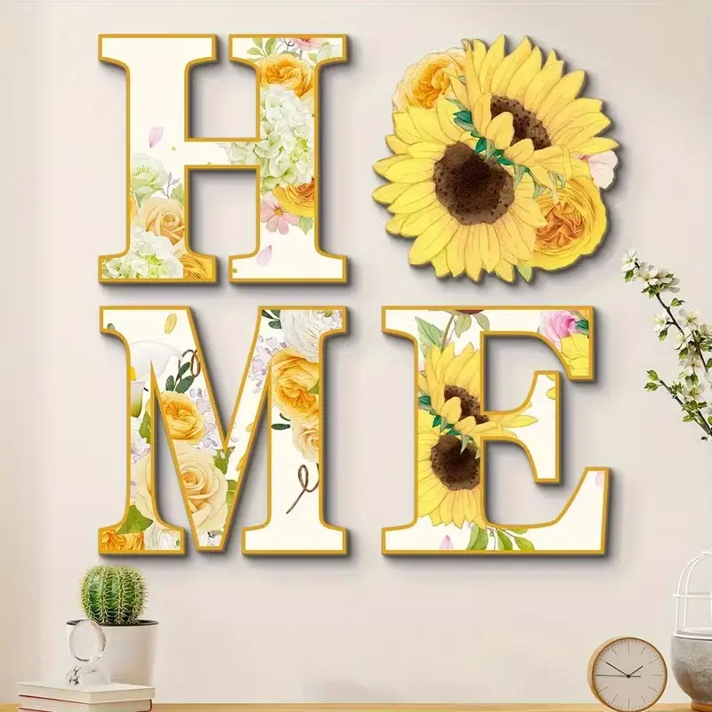 4-Piece Wooden Sunflower Decor Set, Rustic Style Home Accents, Easy Install Living Room/entryway/dining Wall Art Aesthetic Wall Decor Universal Gift, Trendy Design