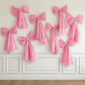 Janinka 8 Pcs Pink Bow Decor, Giant Pink Bow Coquette Decorations, 31 x 20 Inch Pre-Tied Bows Decor for Wedding Birthday Backdrop Bridal Shower Bachelorette Party Supplies, Room Bedroom