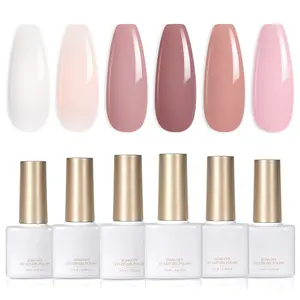 Pink Nude Gel Nail Polish Set, 6 Neutral Colors Jelly Milky White Soak Off UV Light Cure Gel Polish Kit for Salon and Nail Art DIY at Home Matte Cutics Manicure Glossy
