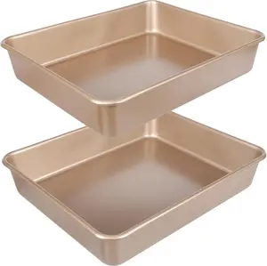 2 Pcs Nonstick Baking Pan Set, 12.5’’ X 10’’ X 2.4’’ Deep Sheet Cake Pan, Durable Rose Gold Cookie Sheets for Baking Pizza Lasagna Brownies Casseroles, Easy Clean Ideal for Christmas Thanksgiving