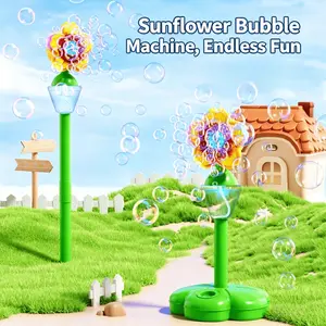 Children's electric sunflower light bubble machine, adjustable in four different heights, portable vertical rechargeable sunflower automatic bubble street light, suitable for garden courtyards, weddings, summer and outdoor parties