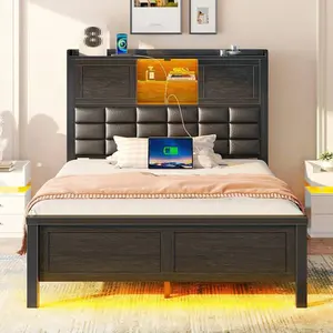 Frame Twin Size  Charging Station, Bookcase Headboard   LED Light And Sliding Doors, Platform   Wooden Slats, No Box Spring Needed, Noise Free Primed "T" Style DIY Barn Portable Tent Bed with Mat Double Tub mirror sand