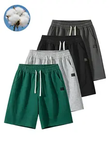 Men’s summer essential solid-color shorts, 65% cotton—three ways to wear for home, sports, and going out; drawstring, loose fit, mid-length.