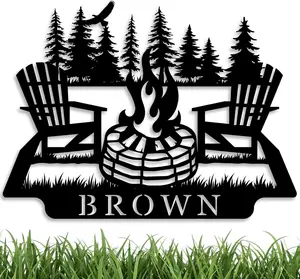 Personalized Camper Lover Gift,Campsite Sign,Custom Metal Family Name Sign, Custom Campfire Metal Name Sign, Campsite Monogram Forest Sign Personalized Camping Gifts Fire Pit Sign 2