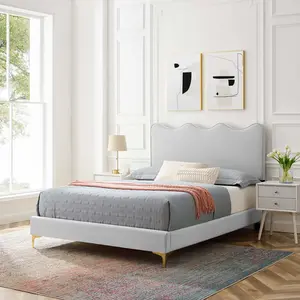 Modway Current Performance Velvet Twin Platform Bed in Light Gray
