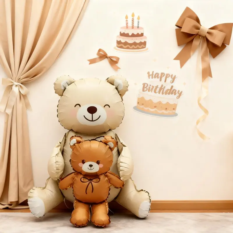 1/2pcs 37 Inch Bear Baby Balloon Base, Birthday Party Decoration, Birthday Decorations, First Birthday, Indoor Table Setup, Aluminum Foil Balloons