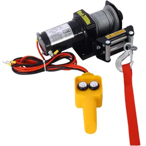 2000Lbs Black Waterproof Electric Winch with Steel Cable, Rectangular Planetary Gear Winch with Mechanical Dynamic Brake, Free Spool Clutch Heavy Duty Towing Winch for ATV UTV Truck Jeep Boat Off-Road