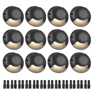 VEVOR Dimmable Deck Lights, 3W 12V-24V LED, IP66 Weather-Resistant Outdoor Wall Lighting, 3000K Warm Illumination for Steps, Stairs, Railings, and Fences, Includes Connectors (12 Pack, Soft White)