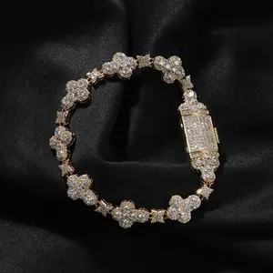 10mm Moissanite Clover Bracelet S925 Silver Ice Out Men's and Women's Hip Hop Jewelry Diamond CrossDQYK
