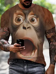 3D Gorilla Print T-Shirt, Funny Fun Casual Style Short Sleeve, Fashion Comfort Breathable Design, Perfect Daily Wear, Ideal Gift Choice, Streetwear Top