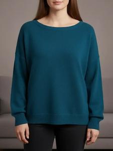 【plus size】 solid drop shoulder sweater, casual long sleeve scoop neck jumper for fall & winter, women's clothing for daily wear, plus size clothing, womenswear, lady tops