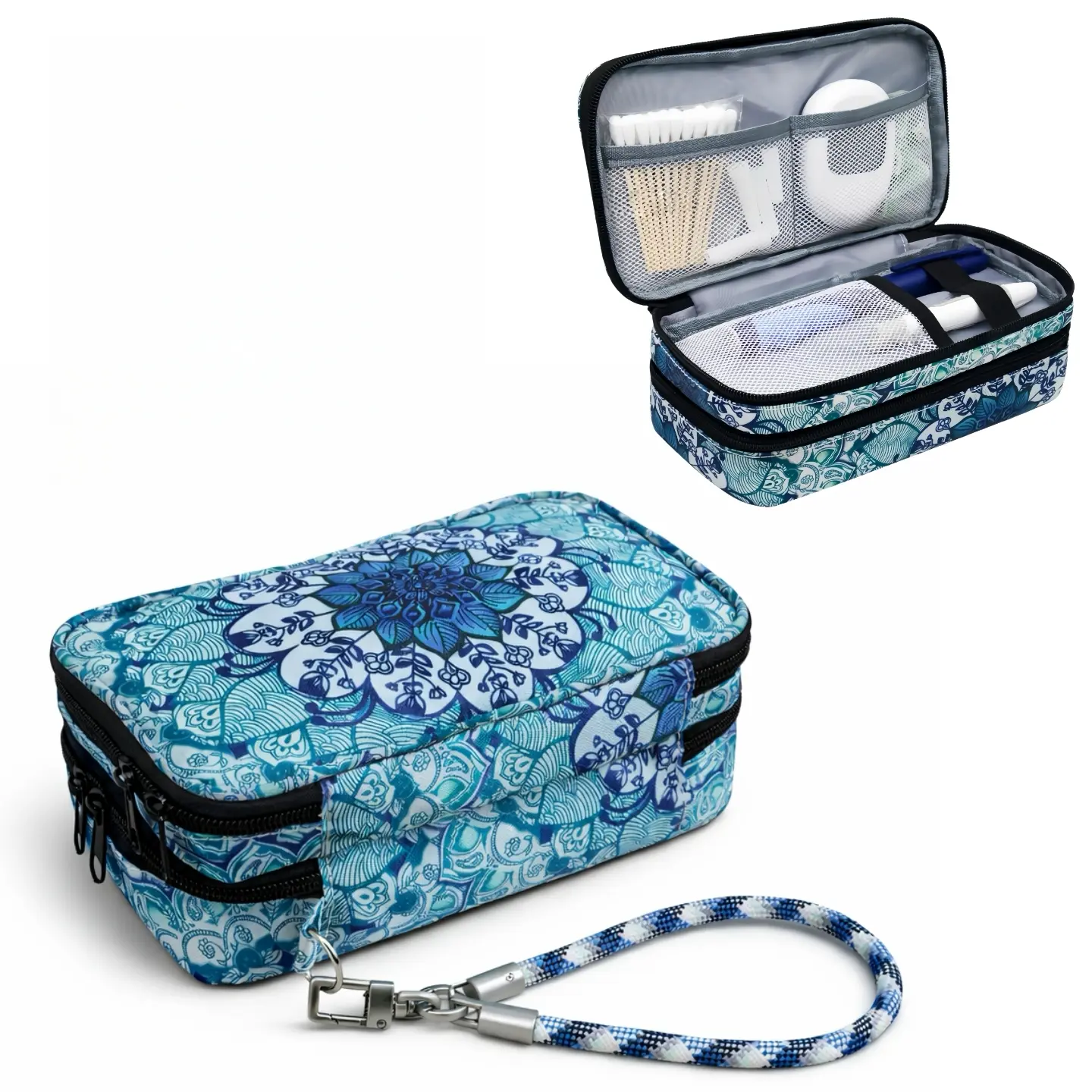 Diabetic Supplies Travel Case, Insulin Pen Organizer Bag, Double Layer Diabetes Medication Storage Pouch, Portable Medical Travel Bag With Wrist Strap, Insulated Floral Medicine Case, 4 Styles
