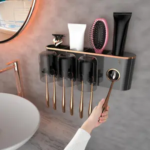 Toothbrush Holders Bathroom Accessories with Toothpaste Dispenser, 3 Cups Toothbrush Holder Wall-mounted Bathroom Decor