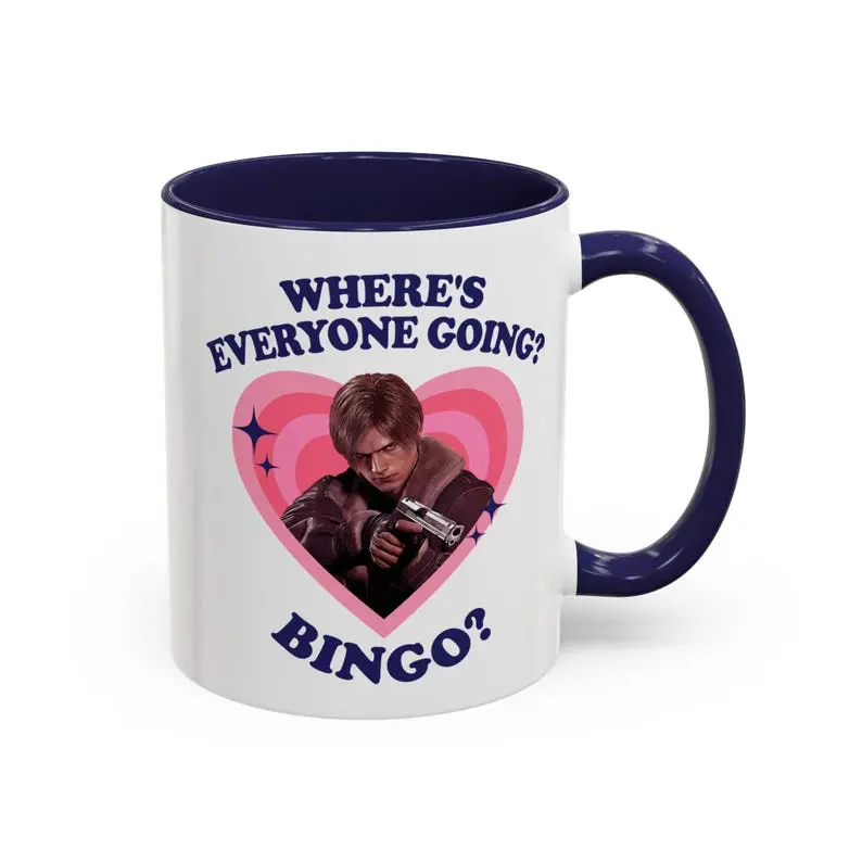 Leon Kennedy Where's Everyone Going Bingo Mug, Leon Kennedy Accent mug, Leon Kennedy RE9 Mug