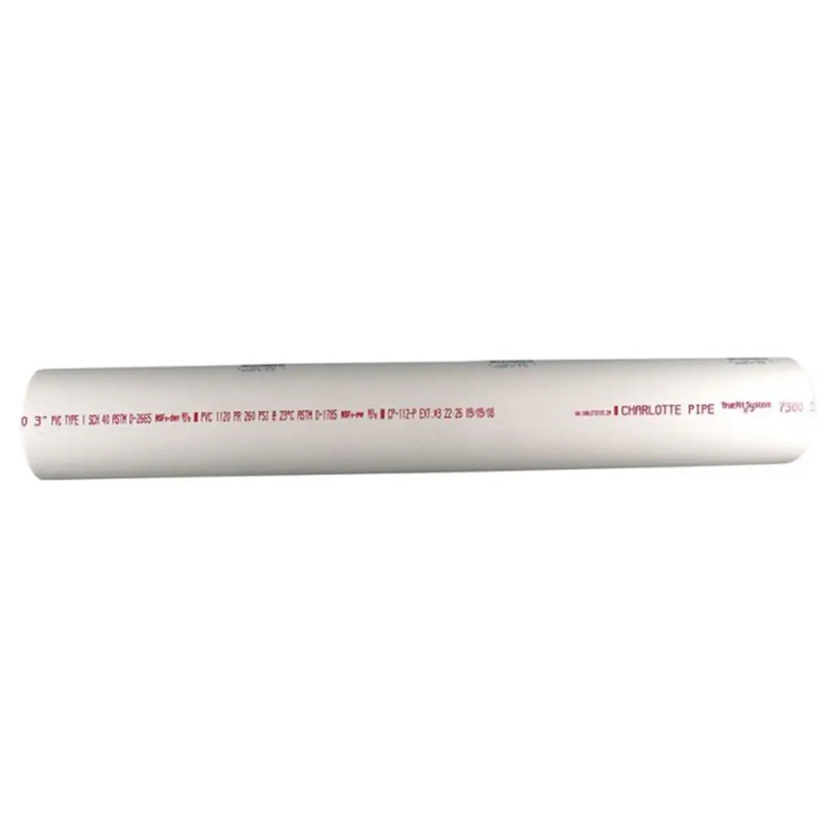 212 MAIN Water Pipe, Charlotte Pipe & Foundry PVC Schedule 40 Solid, 3 in. x 2 ft., Pressure Safe PVC Material for Boating Water Sports