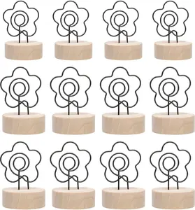 eZAKKA Wooden Table Number Holders, 12 Pack Place Card Holders with Metal Clip Stand for Wedding Table Decoration, Photo Display, Notes, Memo, and Business Cards,mother's day