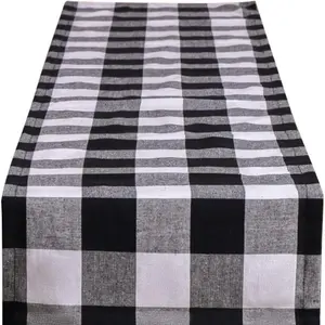 Buffalo Check Plaid Table Runner, Cotton Polyester Blend Classic Family Dinner Table Runners for Indoor Outdoor Parties, Christmas Events Home Decoration (Black and White, 14 x 72 Inch)