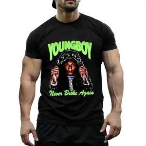 YoungBoy Never Broke Again Rapper Polyester T-Shirt - Viral Hip Hop Graphic Tee, Breathable Quick-Dry Crewneck, Durable Non-Cotton Fabric, Bright Green Print for Fans & Streetwear