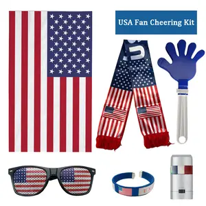 2026 US-Canada-Mexico World Cup Cheerleading Props Set, Football Fans Support Items - Scarf, Clapper, Wristband, Glasses, Face Paint, Flag