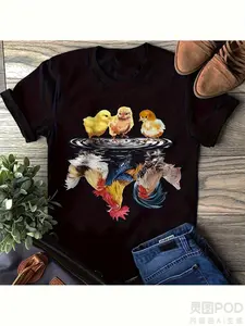 Plus Size Chicken Graphic T-Shirt - Vibrant Colorful Chicken Print with Rooster & Hen Design, Soft Stretch 220gsm Heavyweight Fabric, Unisex Retro Casual Crew Neck Short Sleeve Tee for Men & Women, Funny Farm-Themed Gift for Chicken Lovers ()